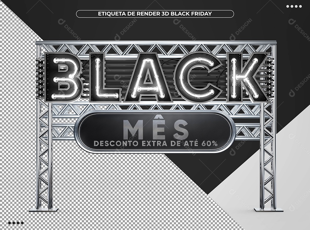 Black Mês 3D Branco Com Luz Neon para Composição PSD