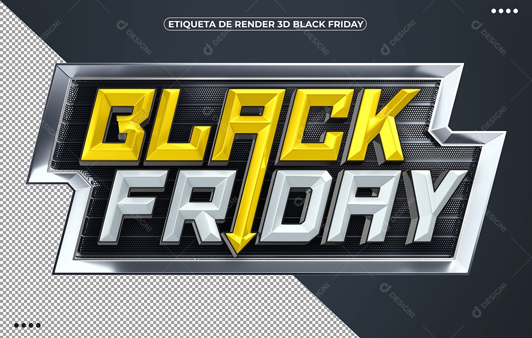 Black Friday 3D Amarelo e Branco para Composição PSD
