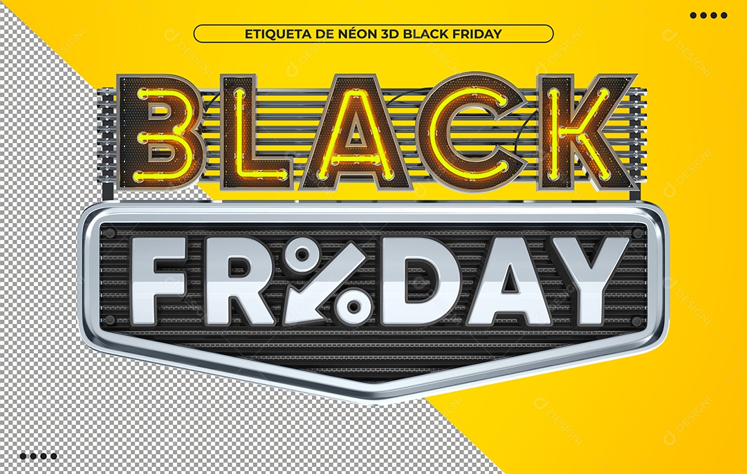 Black Friday 3D Amarelo com Luz Neon para Composição PSD