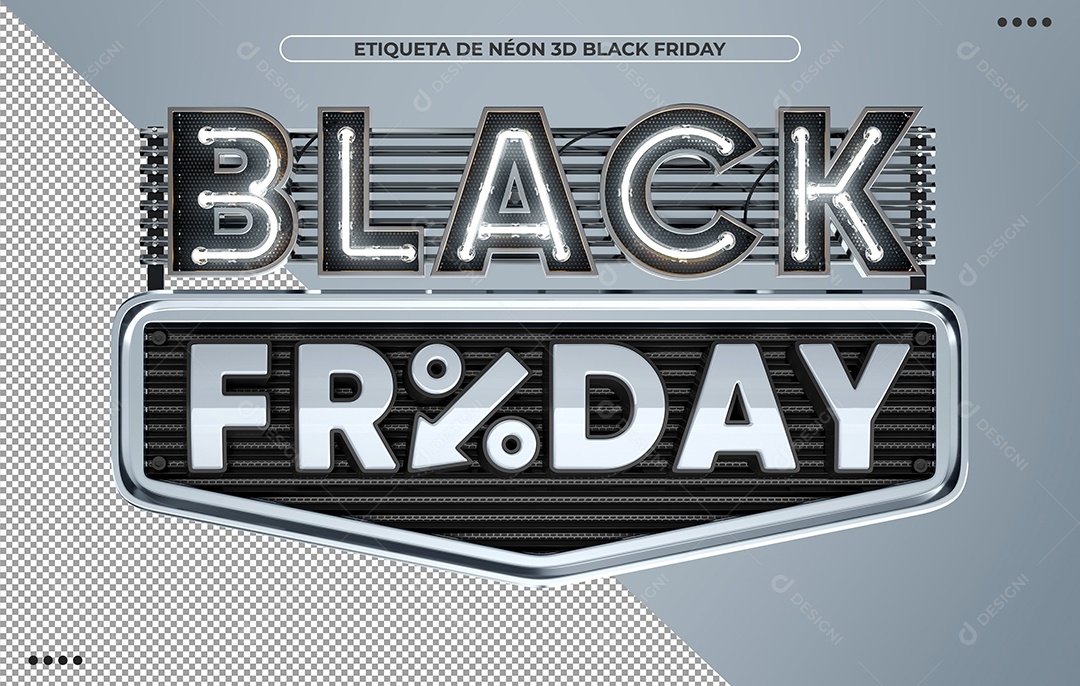 Black Friday 3D Branco com Luz Neon para Composição PSD