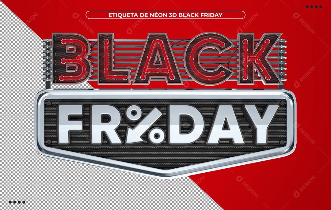 Black Friday 3D Vermelho e Branco com Luz Neon para Composição PSD
