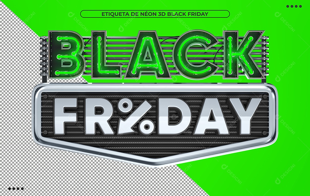 Black Friday 3D Verde e Branco com Luz Neon para Composição PSD