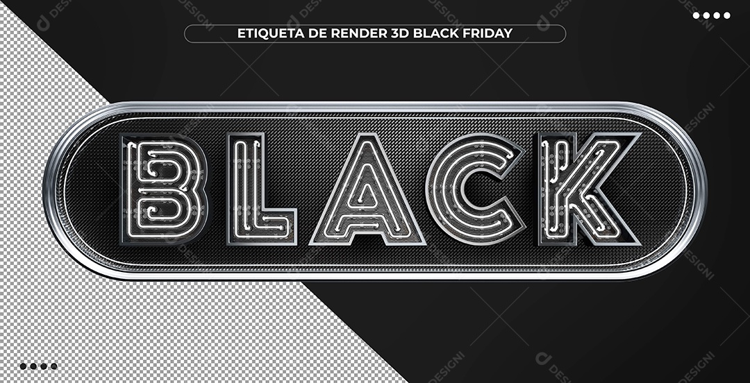 Black 3D White Stamp with Neon Light for Compositing PSD