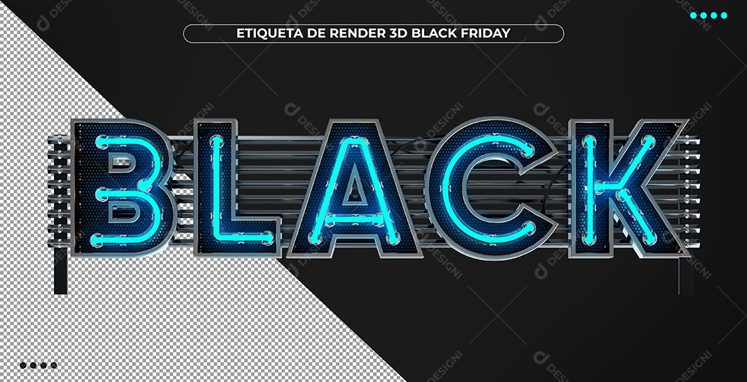 Black Selo 3D Azul com Luz Neon para Composição PSD
