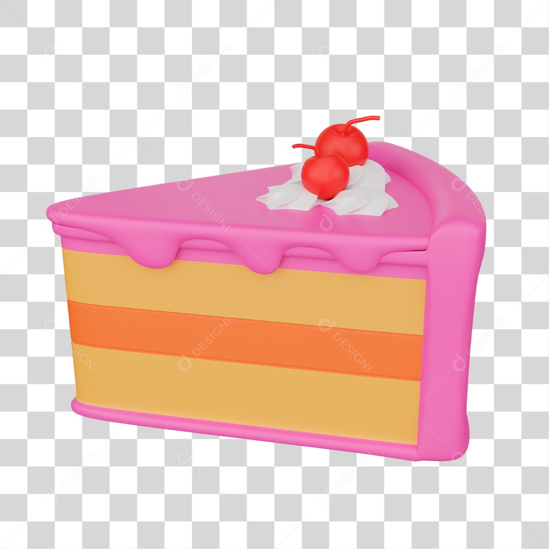 Pedaço de Bolo Confeitado Elemento 3D PNG Transparente