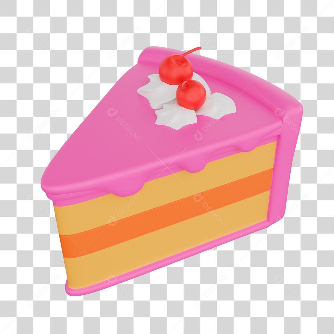 Pedaço de Bolo Confeitado Elemento 3D PNG Transparente