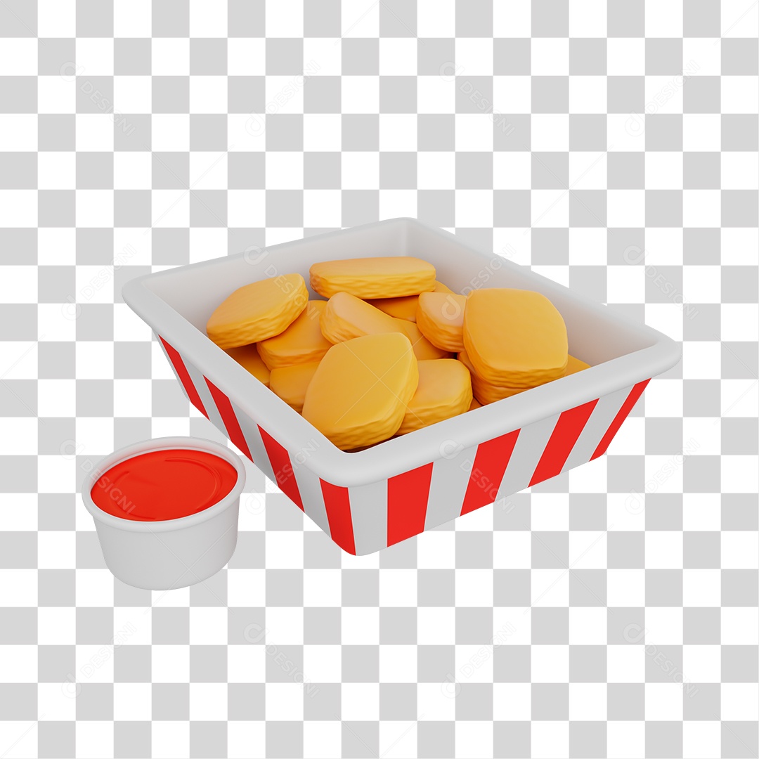 Porção de Batata com Molho em Vasilha Elemento 3D PNG Transparente