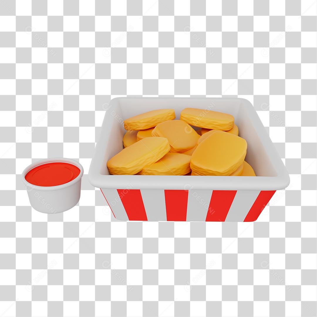 Porção de Batata com Molho em Vasilha Elemento 3D PNG Transparente