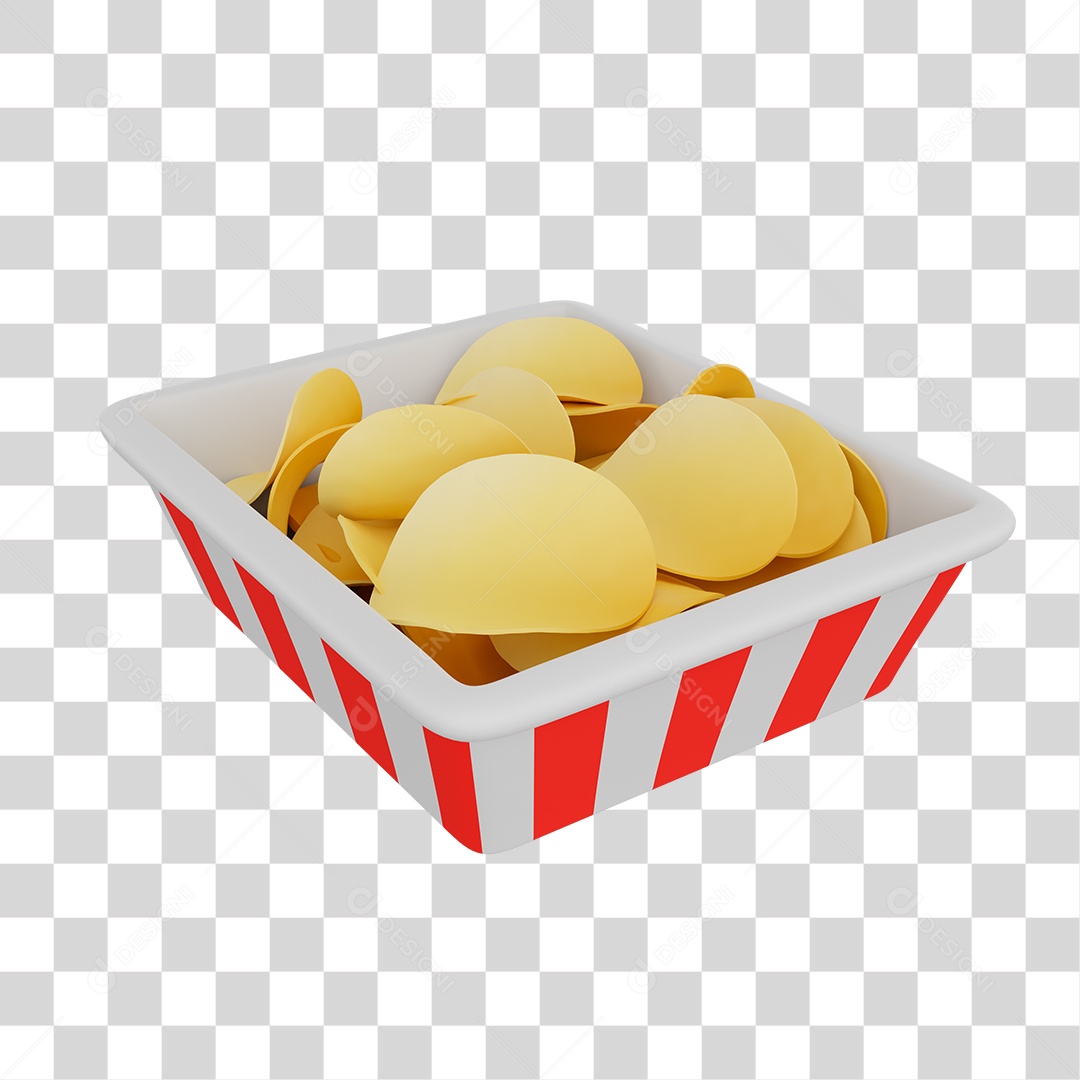 Batata Chips em Vasilha Elemento 3D PNG Transparente