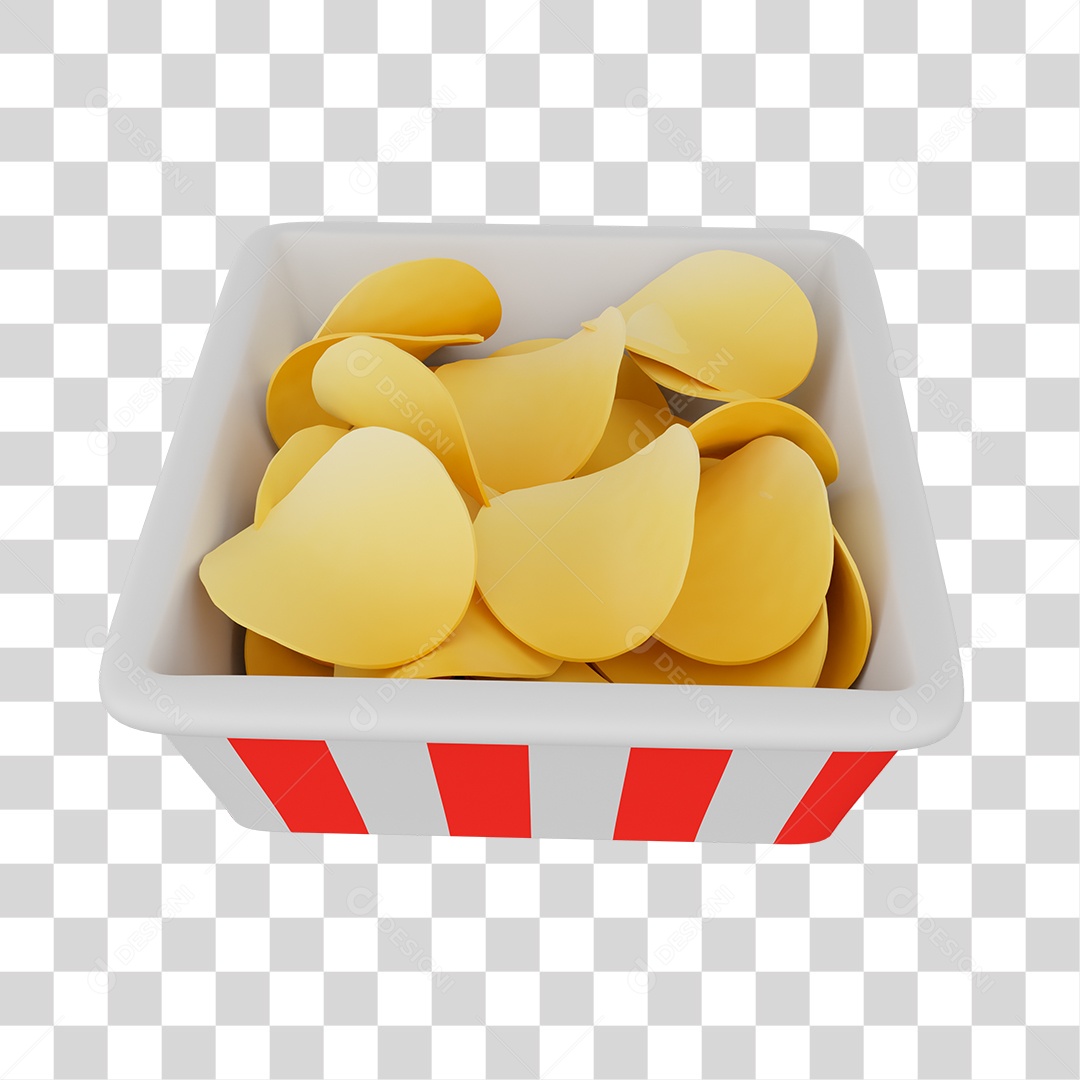 Batata Chips em Vasilha Elemento 3D PNG Transparente