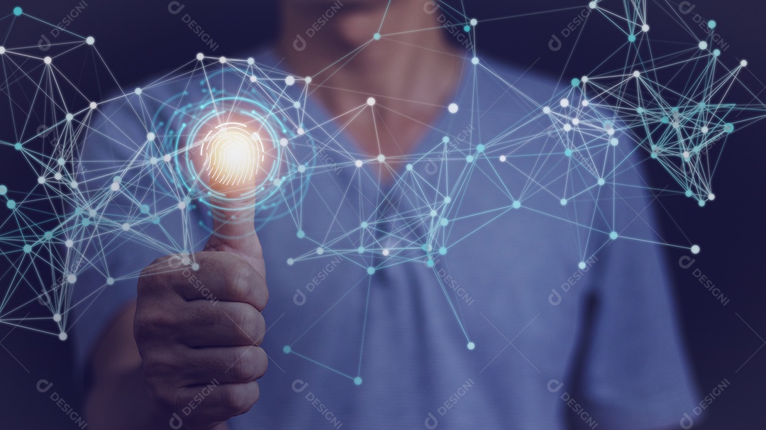 Digitalização de impressões digitais masculinas e autenticação biométrica, processamento