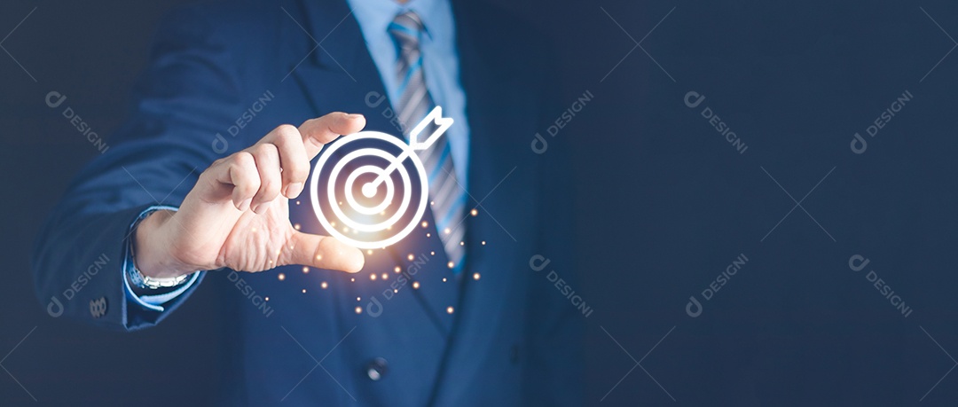 Businessman holding virtual darts and arrow