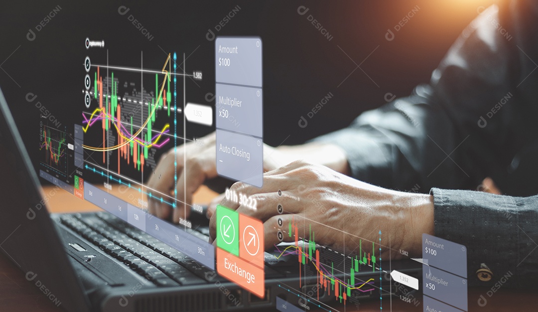 Planejamento analisar indicador e estratégia de compra e venda, marca de ações