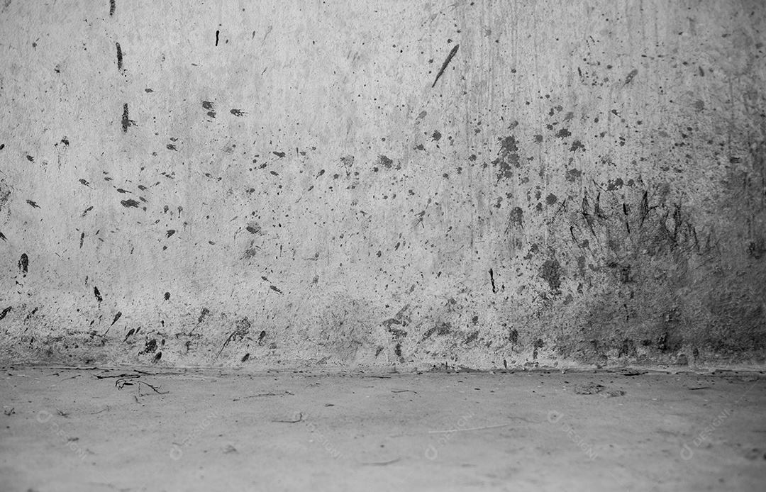 Velho muro de concreto em preto e branco, parede de cimento, parede quebrada