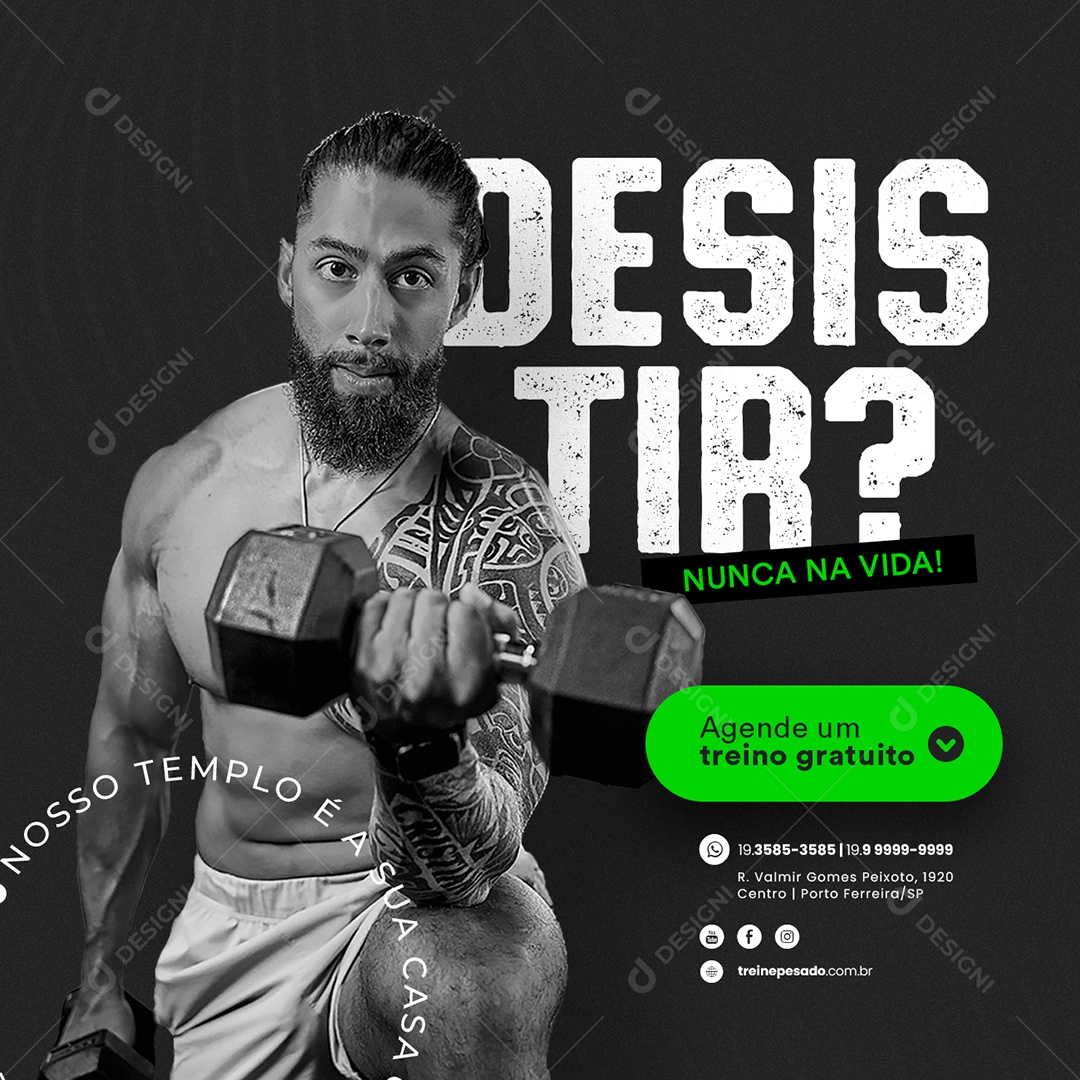 Desistir Nunca na Vida Academia Social Media PSD Editável