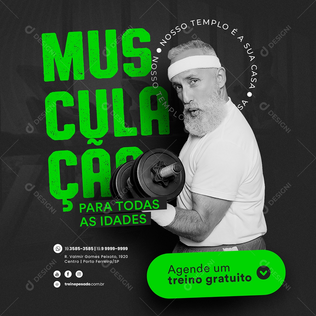 Musculação para Todas as Idades Academia Social Media PSD Editável