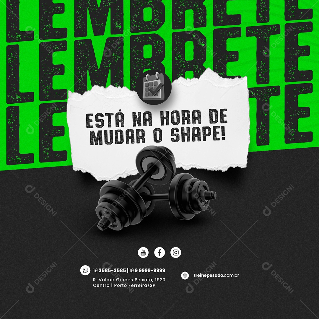 Está na Hora de Mudar o Shape Academia Social Media PSD Editável