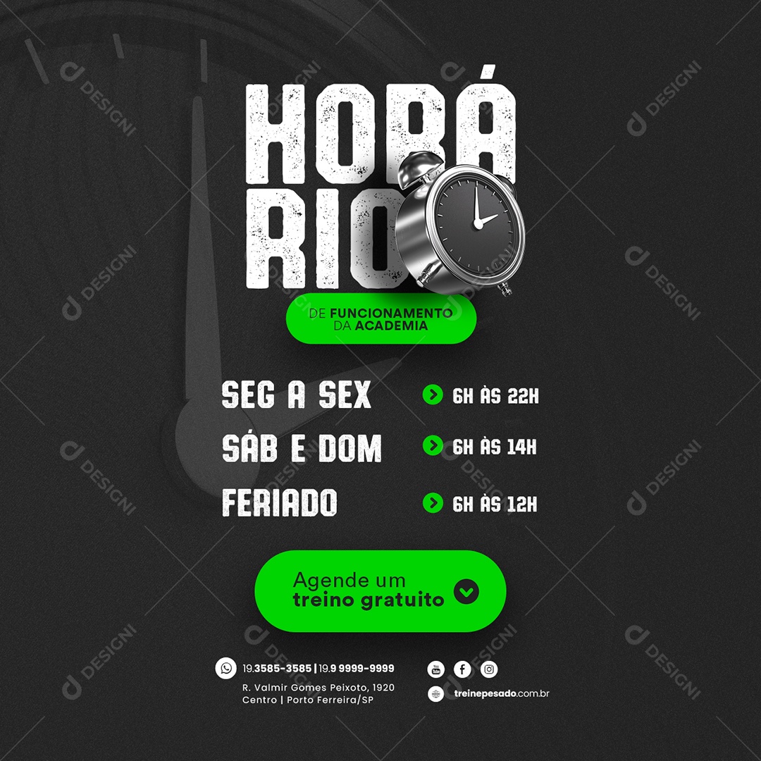 Horário de Funcionamento da Academia Social Media PSD Editável
