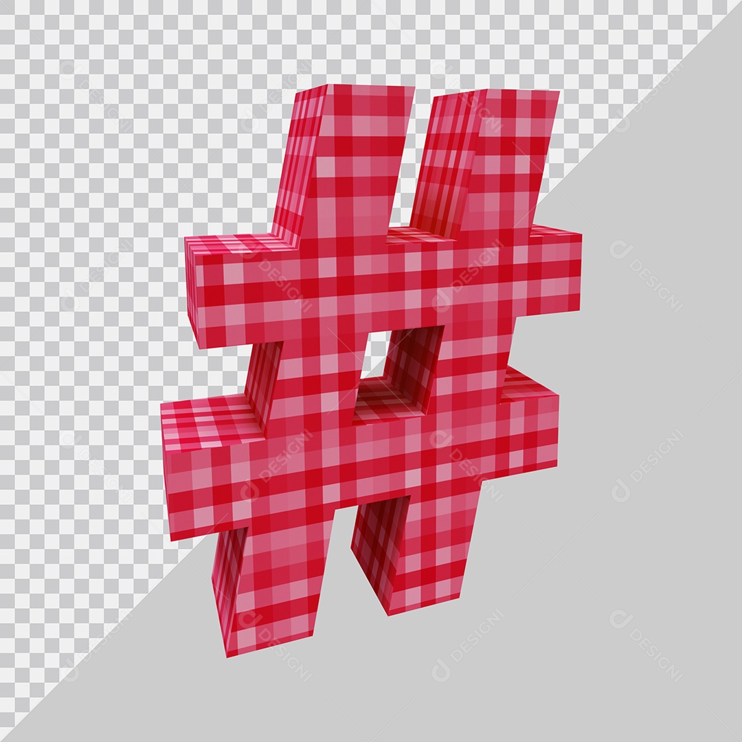 Elemento 3D Para Composição Símbolo de Hashtag Vermelha PSD