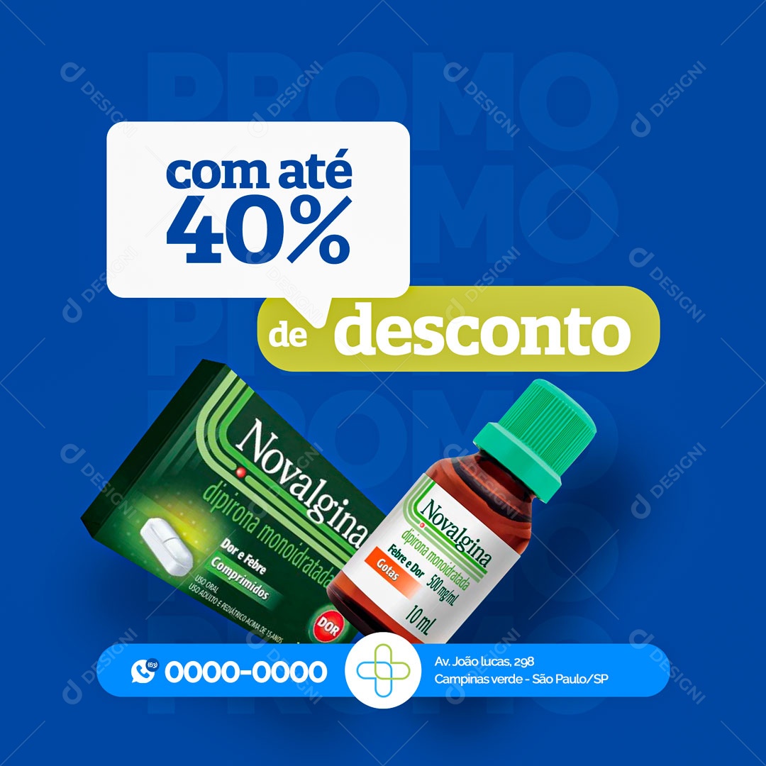 Farmácia Drogaria com até 40% de Desconto Social Media PSD Editável