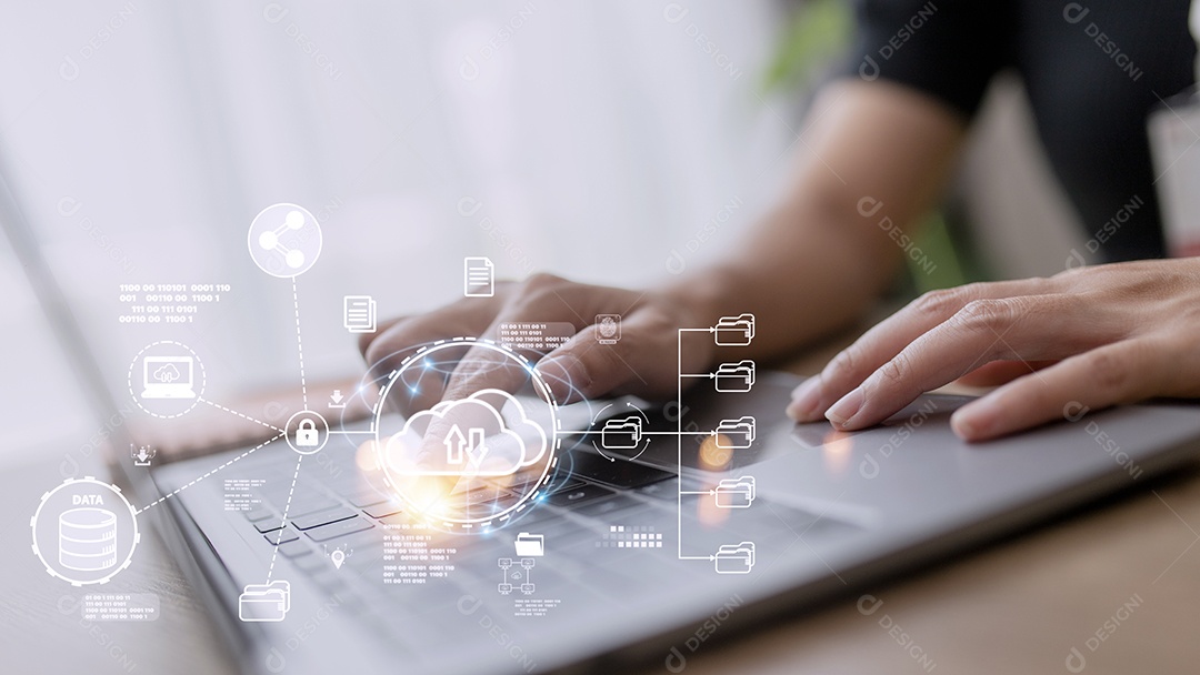 Tecnologia de computação em nuvem e armazenamento on-line para negócios de computador