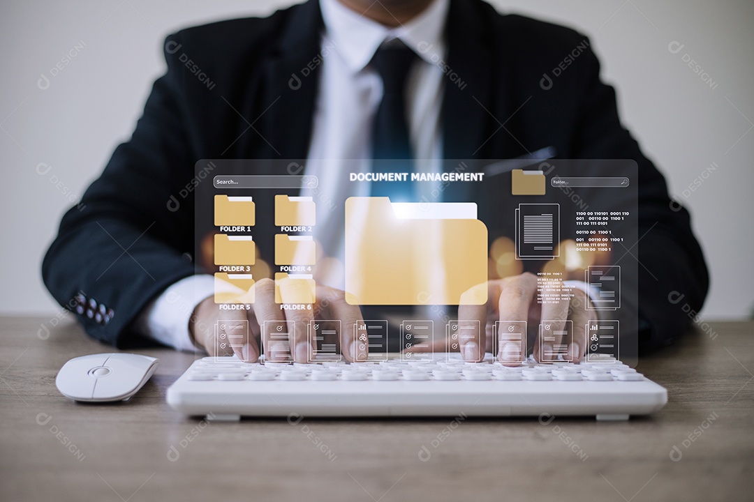 Conceito de gerenciamento de documentos. Ícones de tela virtual