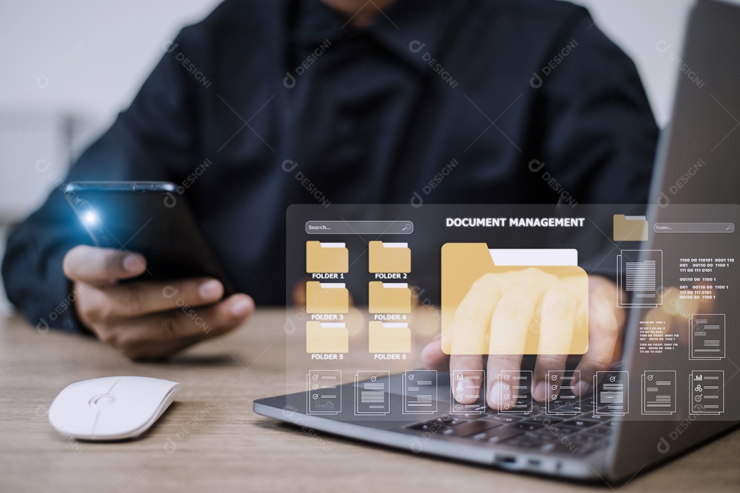 Conceito de gerenciamento de documentos. Ícones de tela virtual