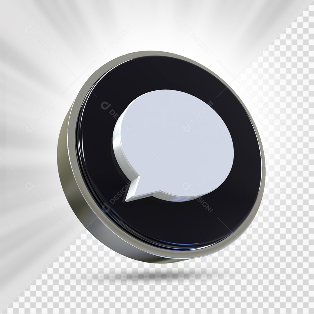 Botão Branco e Preto de Comentar Elemento 3D para Composição PSD