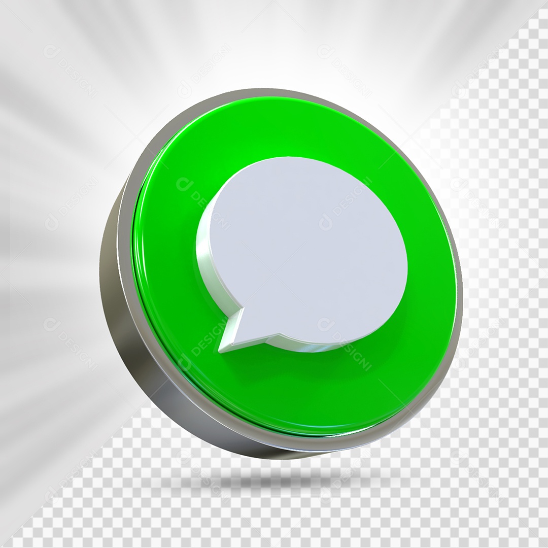 Botão Branco e Verde de Comentar Elemento 3D para Composição PSD