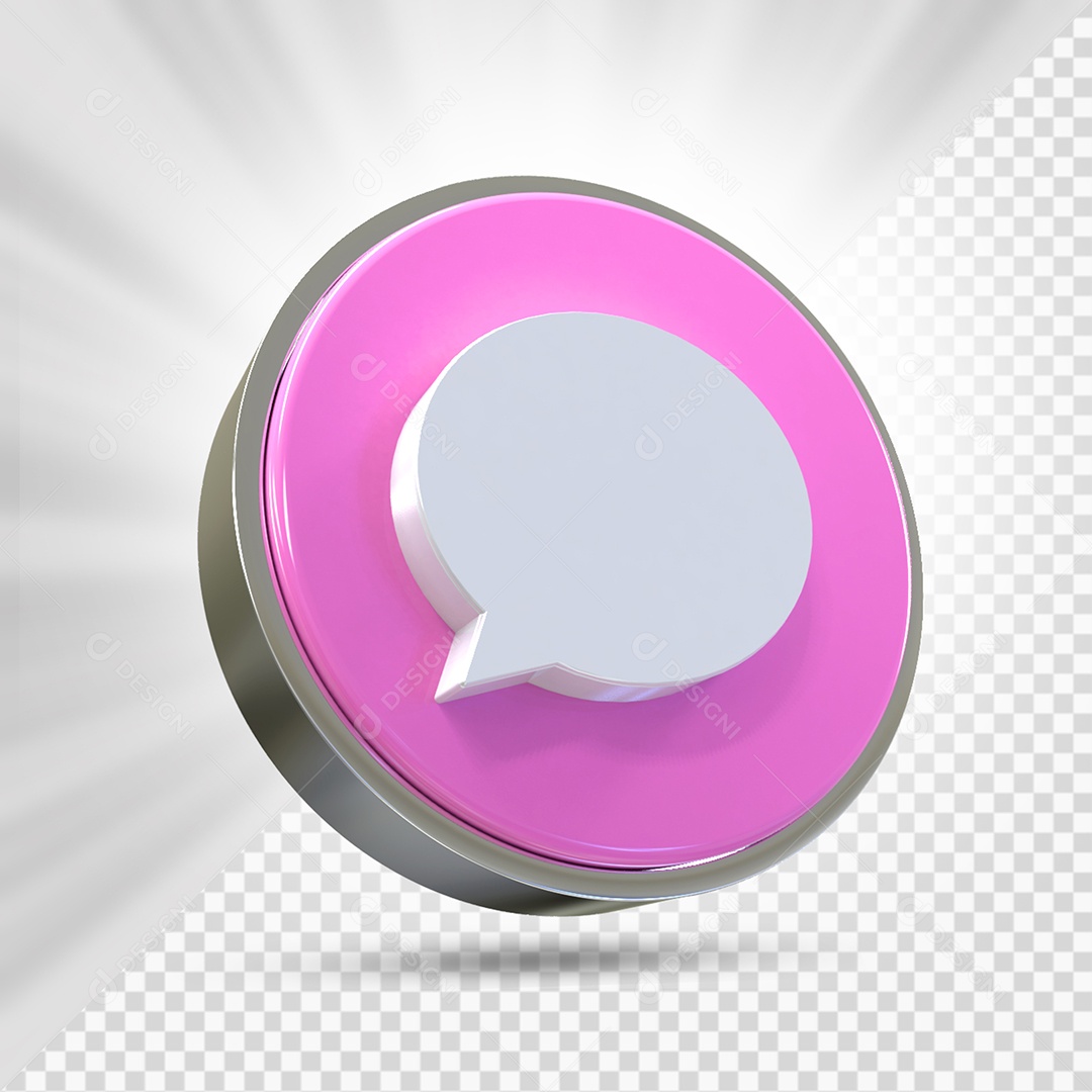 Botão Branco e Rosa de Comentar Elemento 3D para Composição PSD