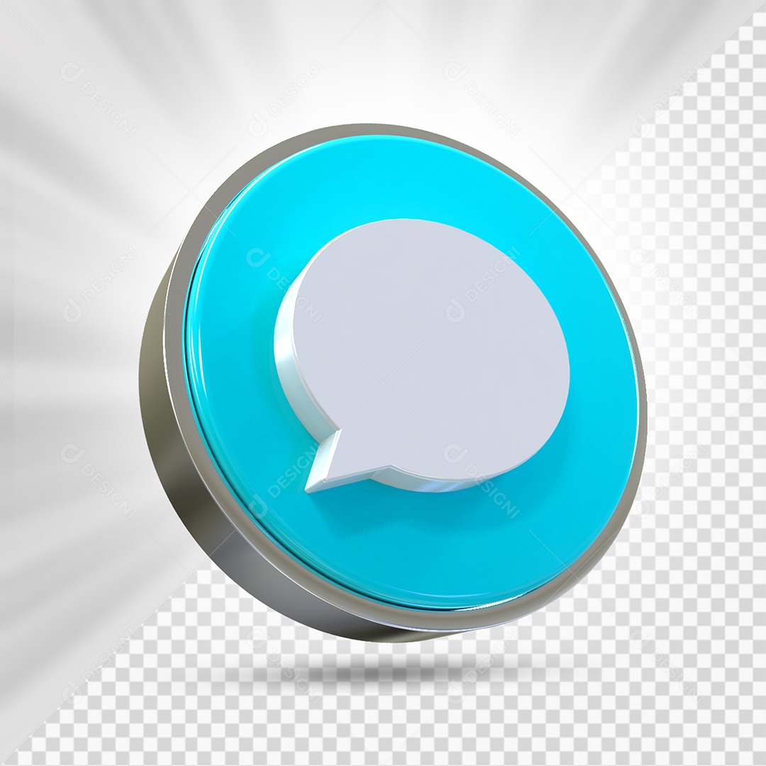 Botão Branco e Azul Marinho de Comentar Elemento 3D para Composição PSD