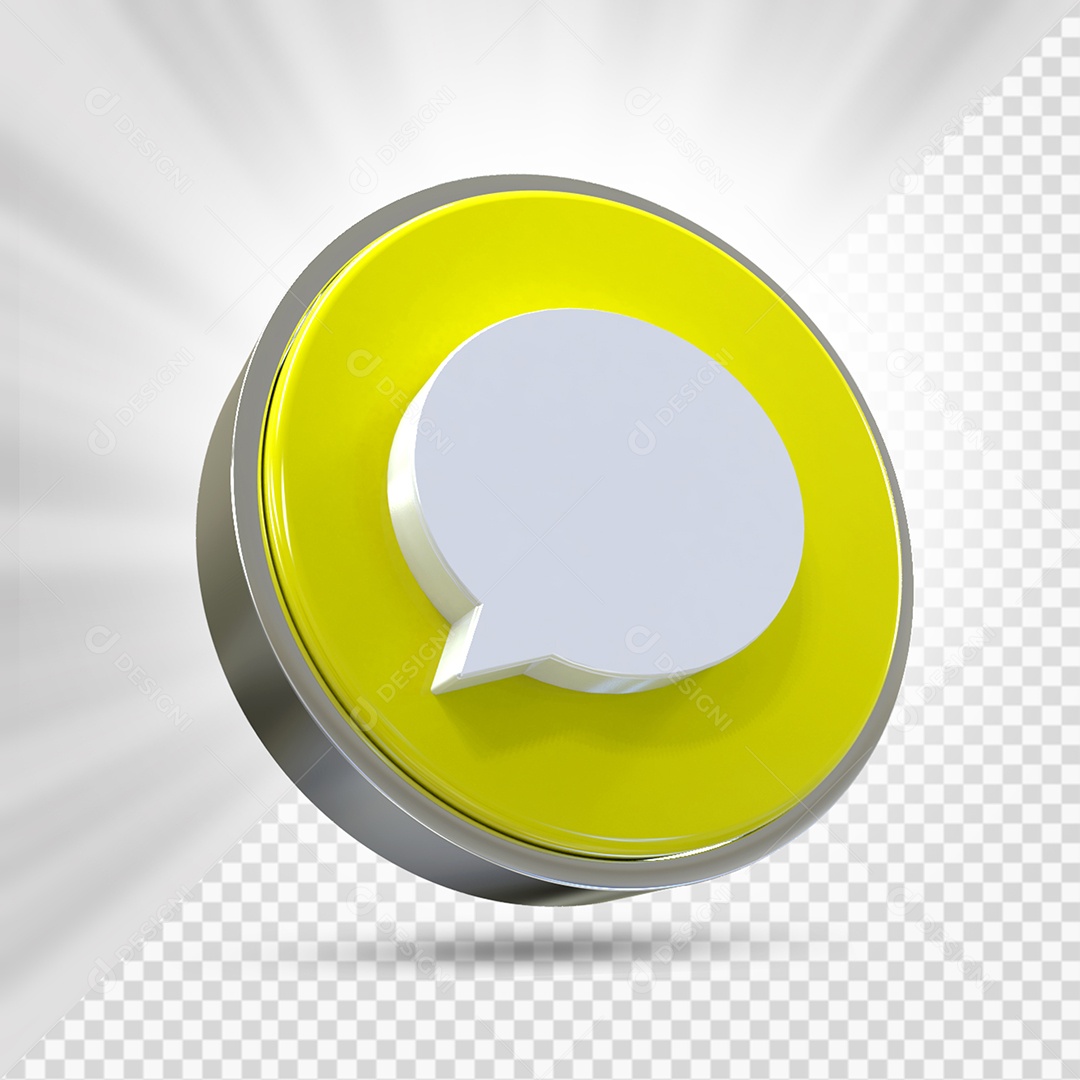 Botão Branco e Amarelo de Comentar Elemento 3D para Composição PSD