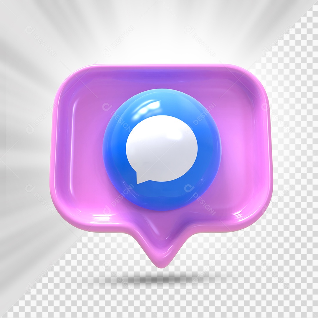 Botão Azul e Roxo de Comentar Elemento 3D para Composição PSD
