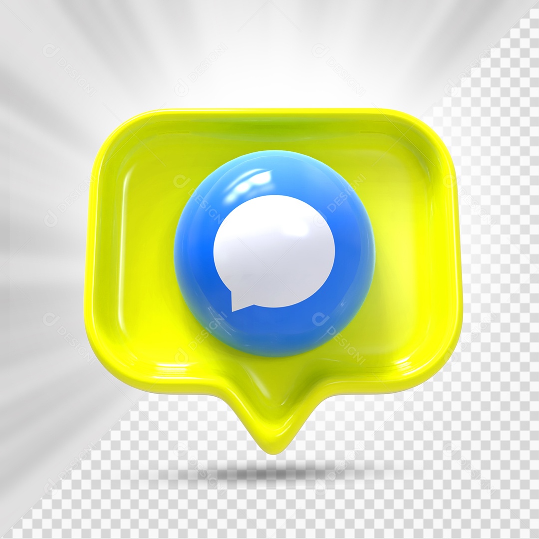 Botão Azul e Amarelo de Comentar Elemento 3D para Composição PSD