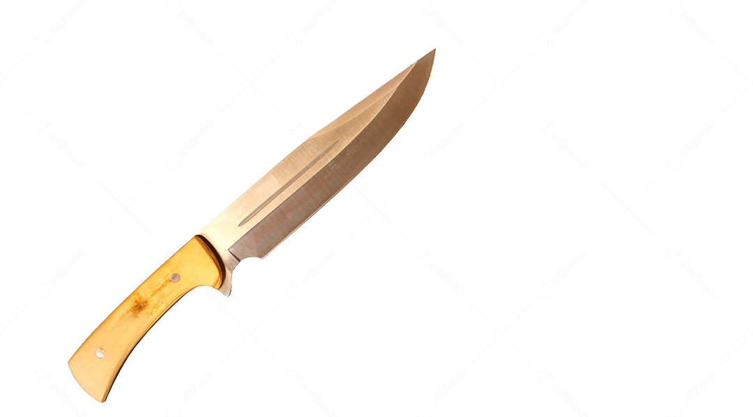 Faca do chef com cabo de madeira em um fundo de mármore preto.