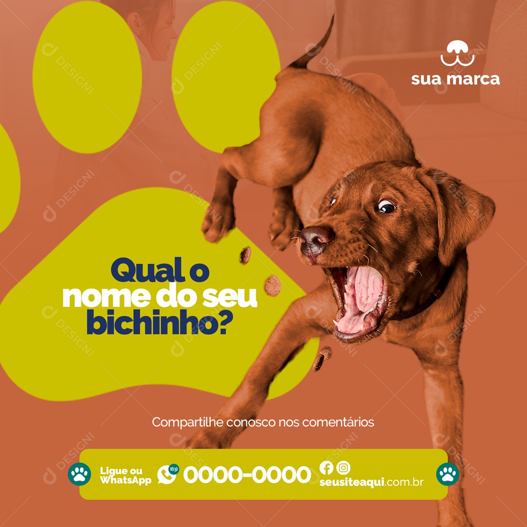 Qual o nome do seu Bichinho? Pet Shop Soicial Media PSD Editável