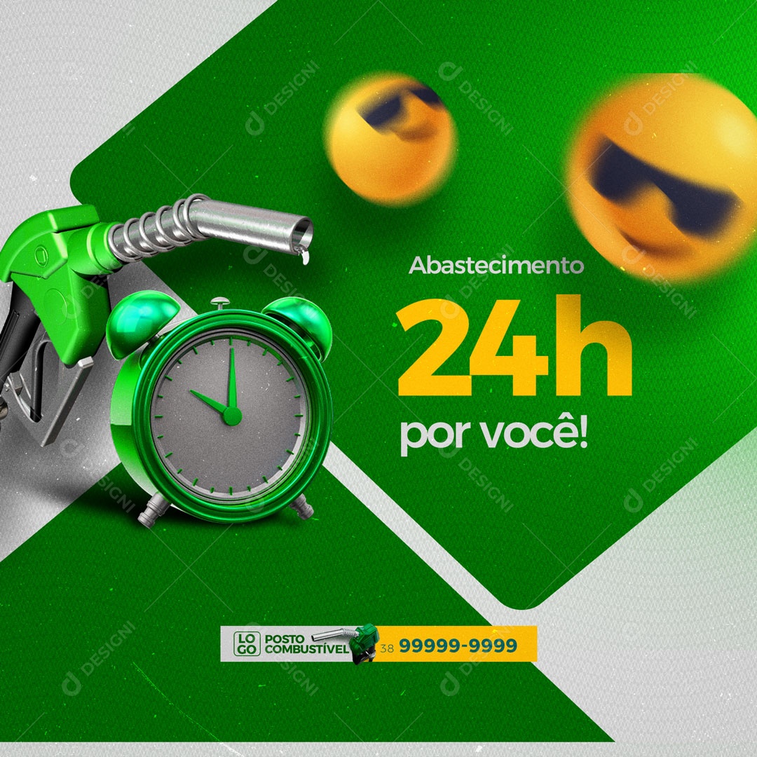 Atendimento 24 horas Posto de Combustível Gasolina Social Media PSD Editável