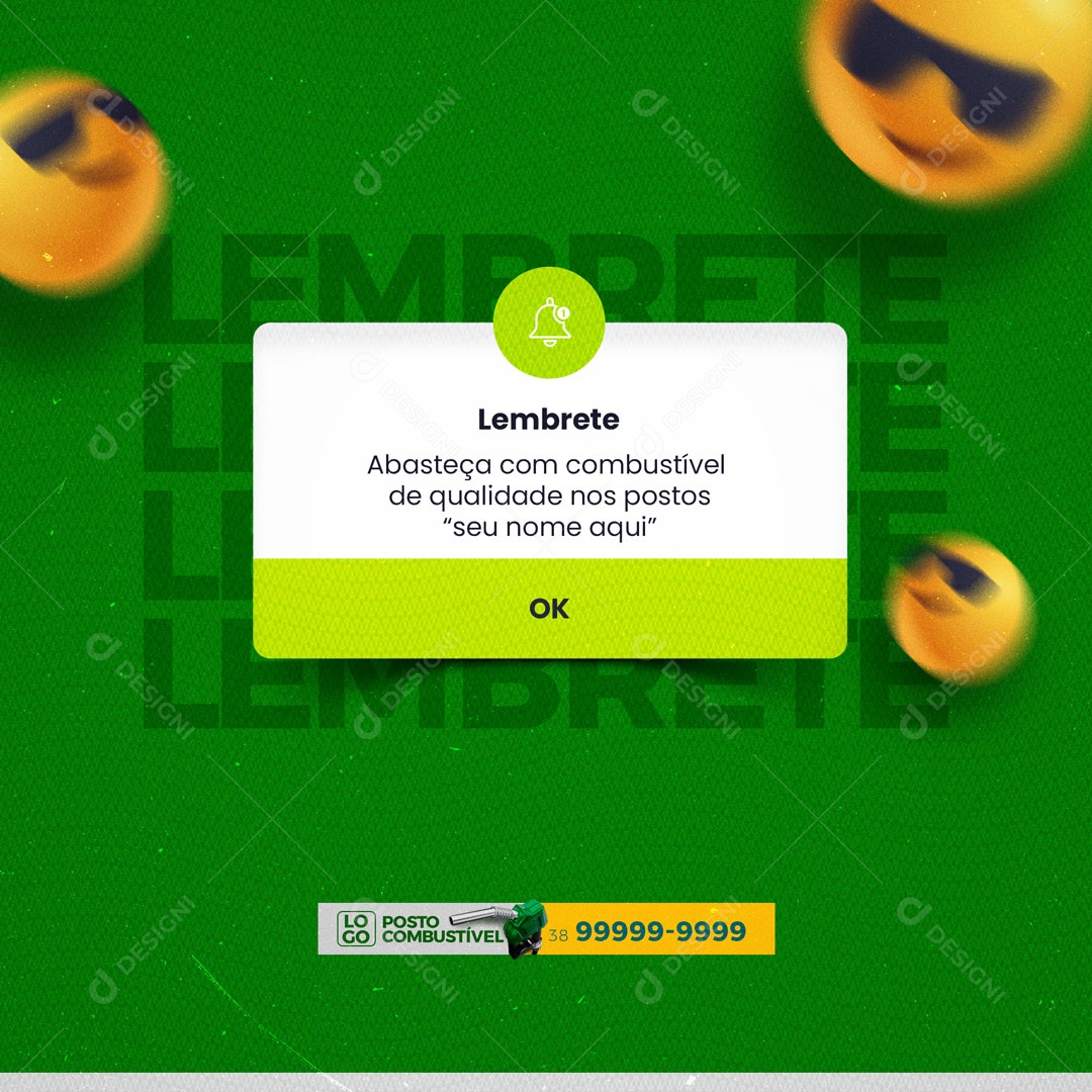 Lembrete Posto de Combustível Gasolina Social Media PSD Editável