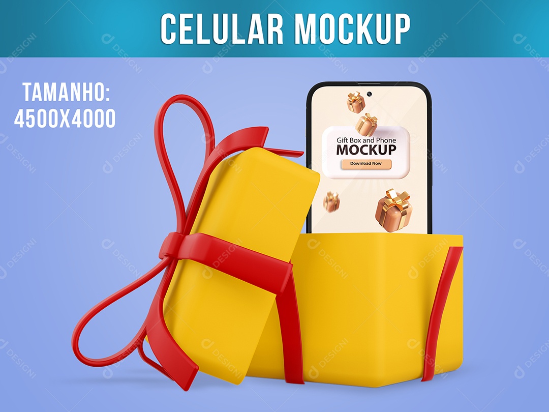 Caixa de Presente Celular Mockup PSD