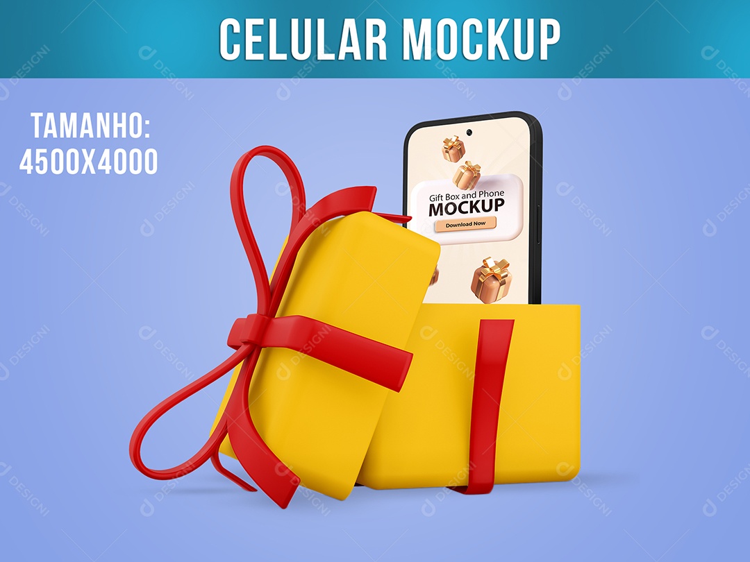 Caixa Presente com Celular Mockup PSD