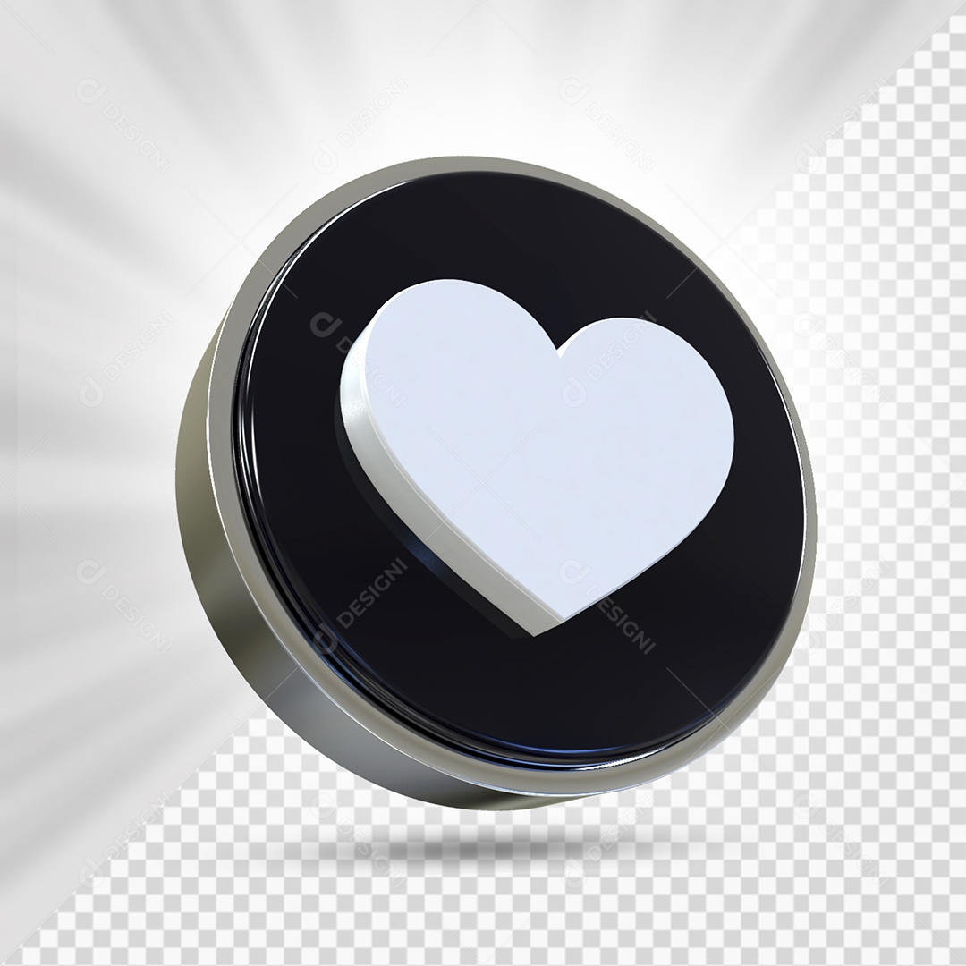 Emoji de Coração Branco e Preto Elemento 3D para Composição PSD