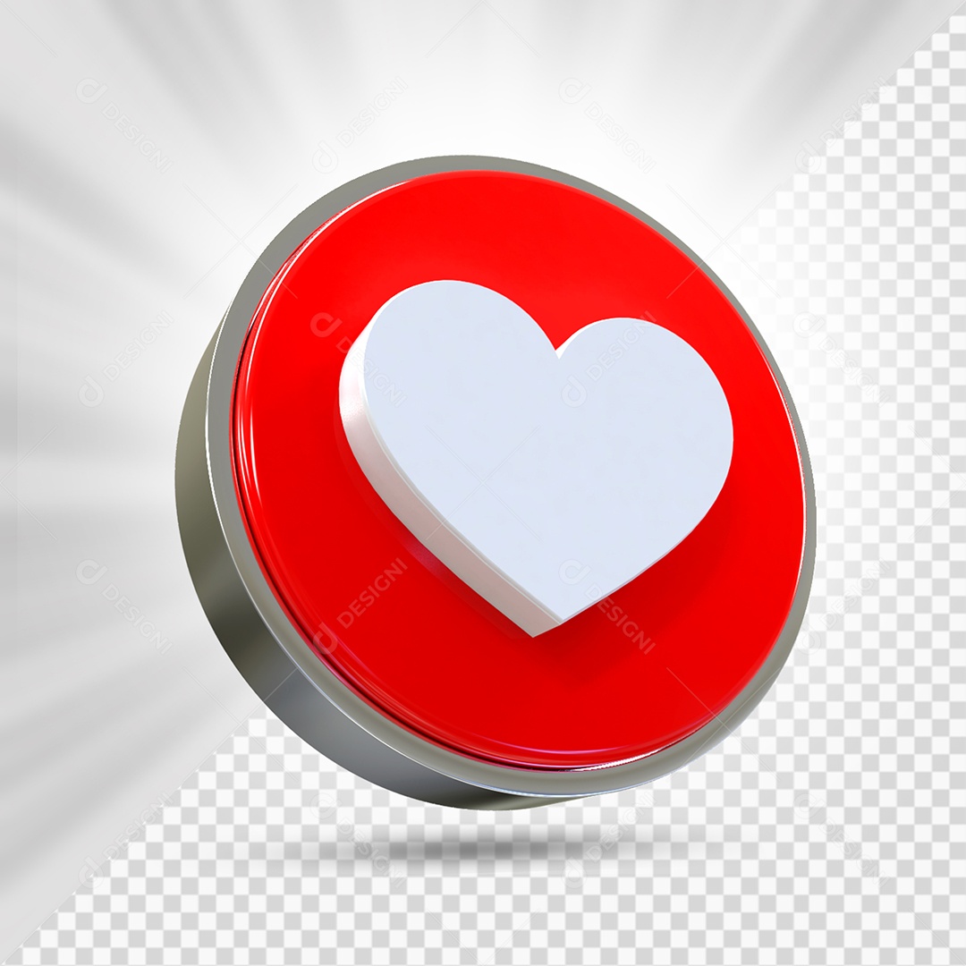 Emoji de Coração Branco e Vermelho Elemento 3D para Composição PSD