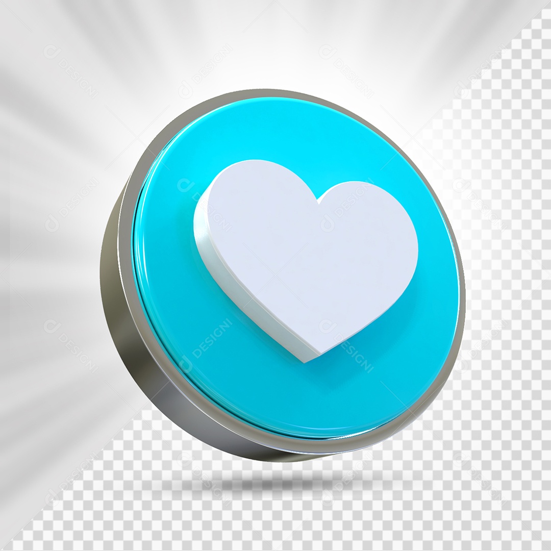 Emoji de Coração Branco e Azul Marinho Elemento 3D para Composição PSD