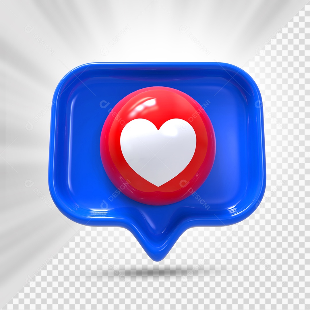 Emoji de Comentário Coração Vermelho e Azul Elemento 3D para Composição PSD