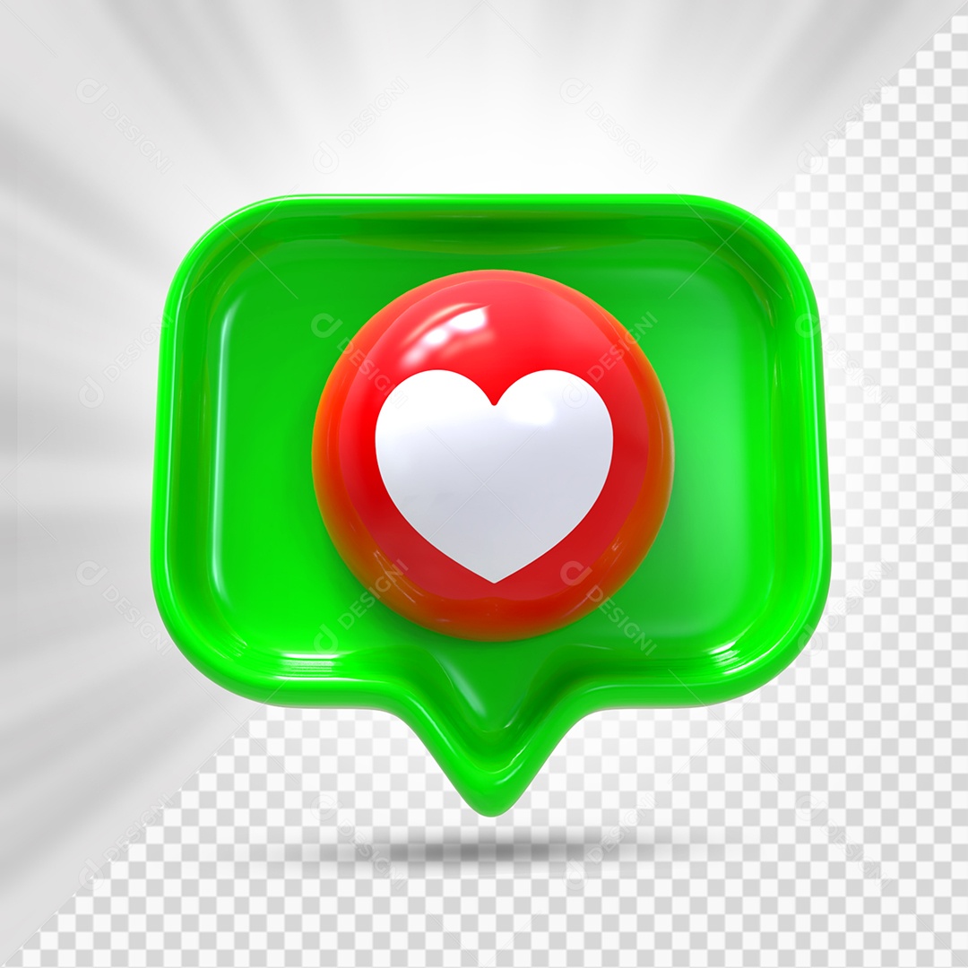 Emoji de Comentário Coração Vermelho e Verde Elemento 3D para Composição PSD