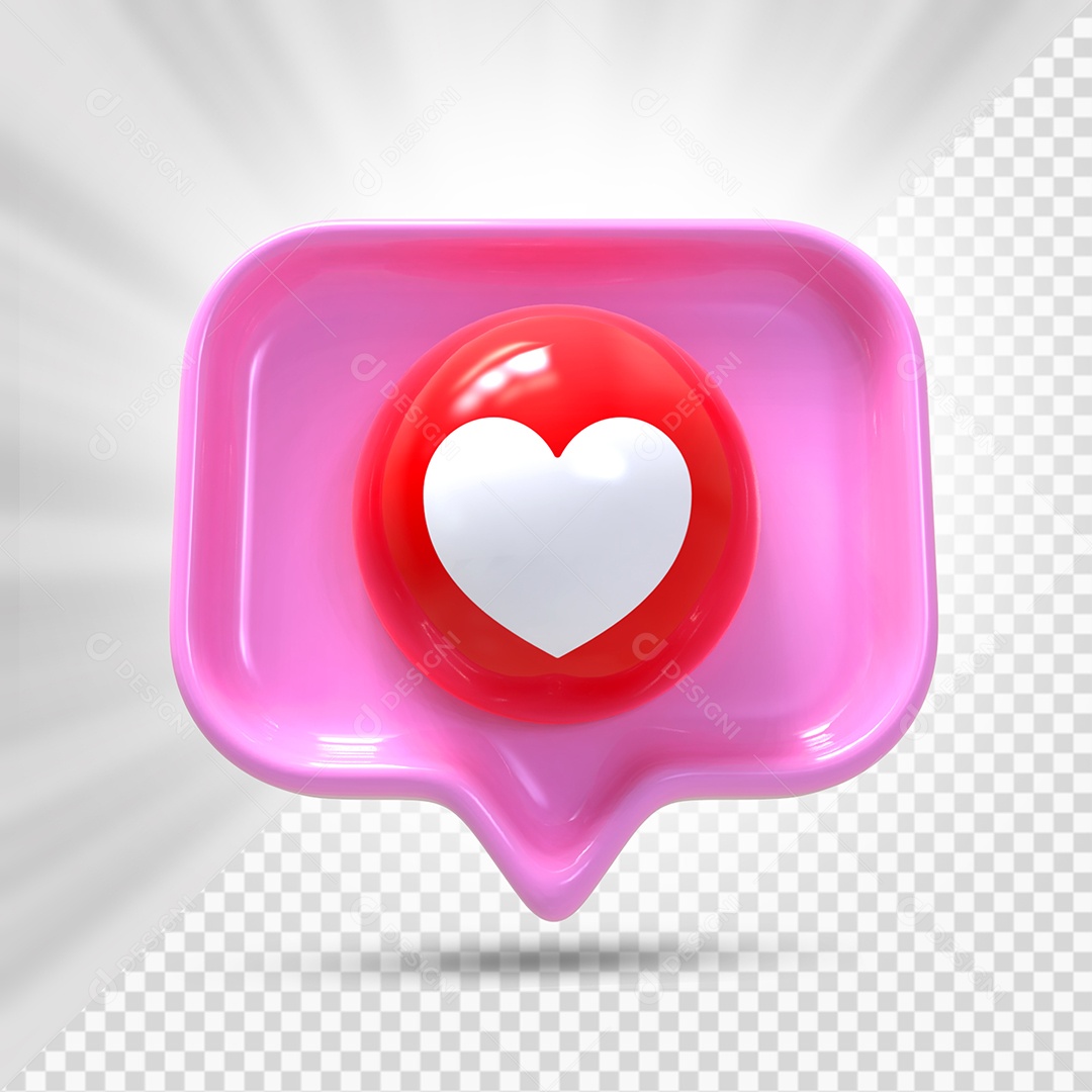Emoji de Comentário Coração Vermelho e Rosa Elemento 3D para Composição PSD