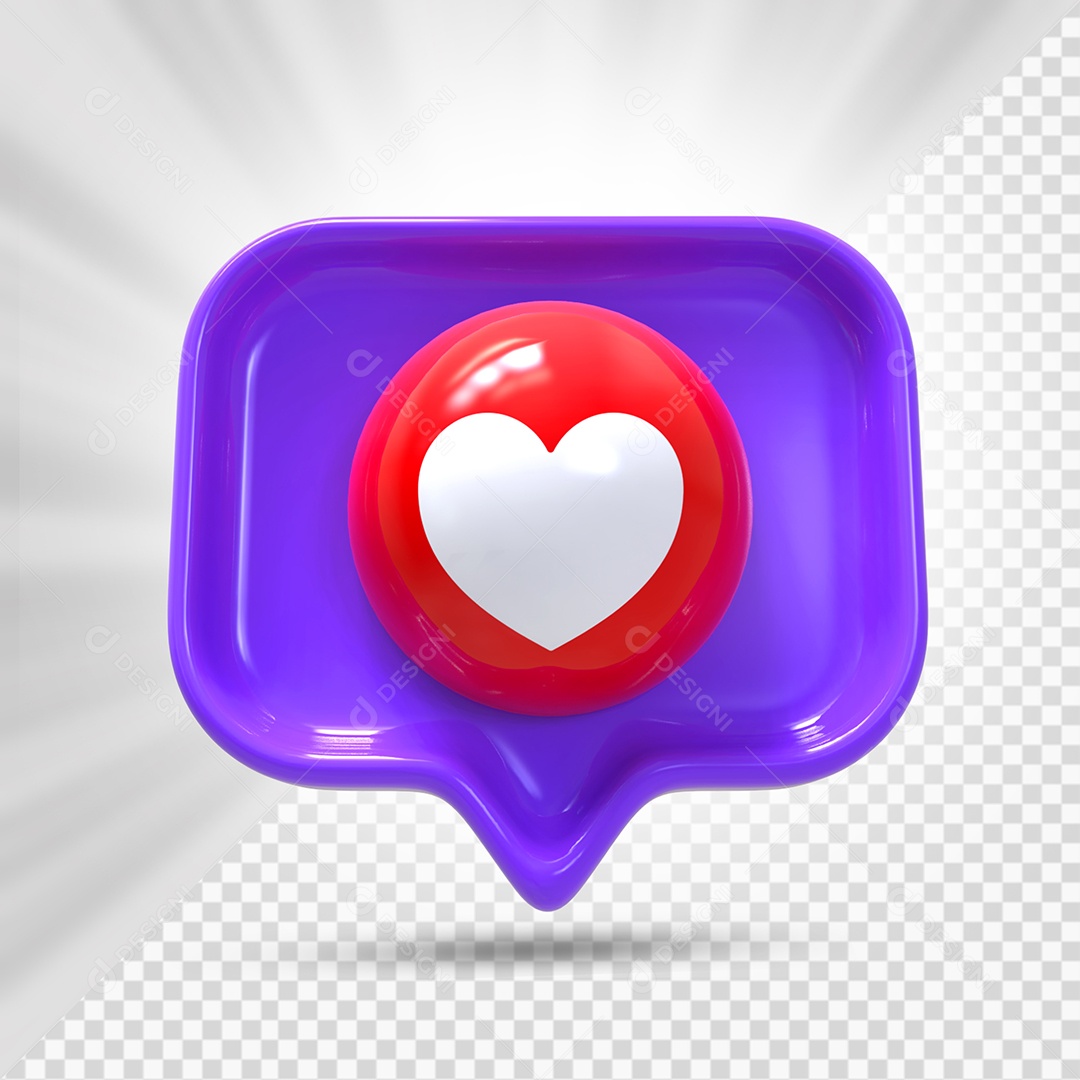 Emoji de Comentário Coração Vermelho e Roxo Elemento 3D para Composição PSD