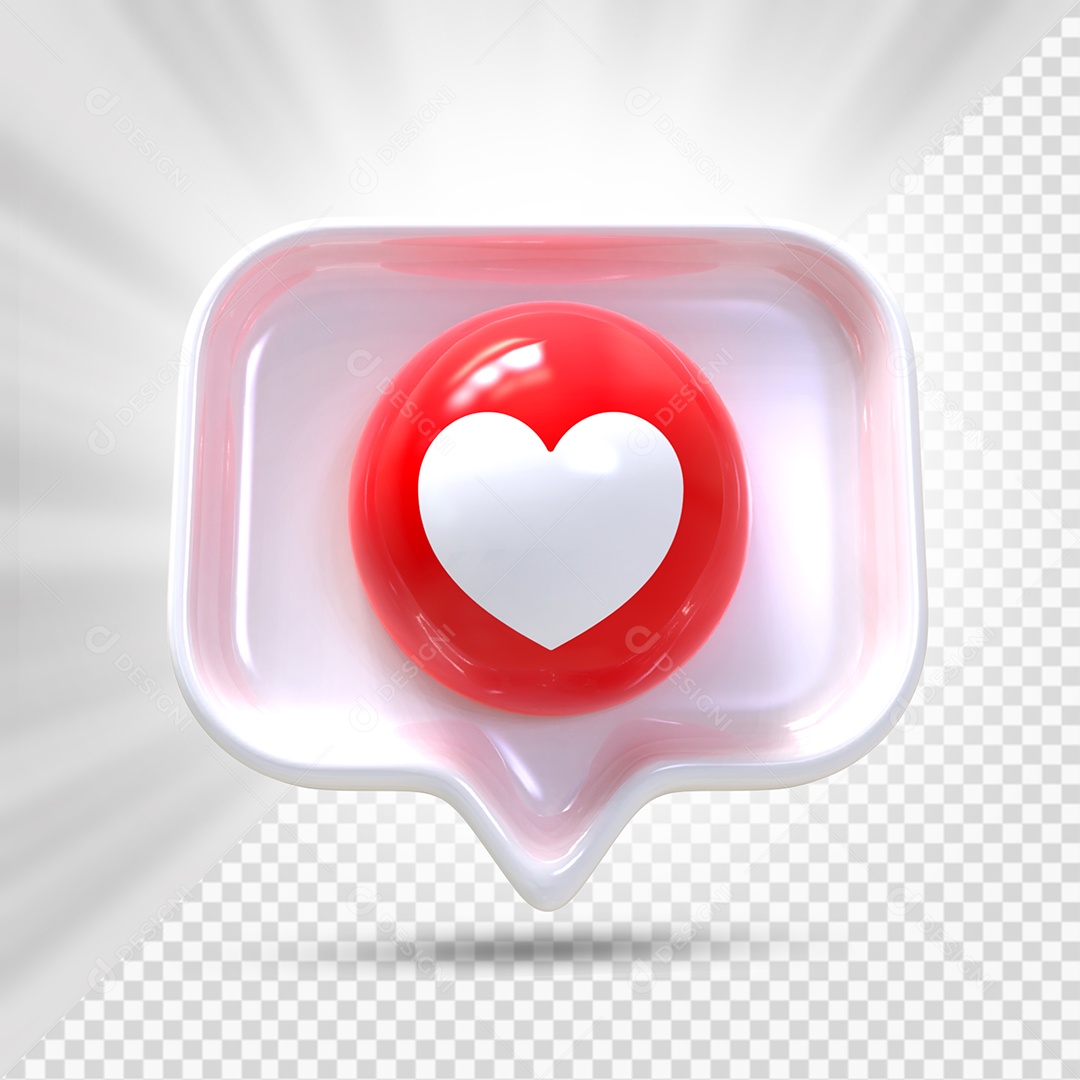 Emoji de Comentário Coração Vermelho e Cinza Elemento 3D para Composição PSD