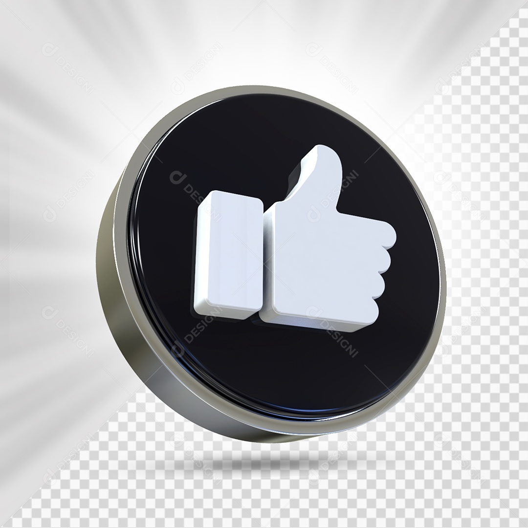 Emoji de Like Branco e Preto Elemento 3D Para Composição PSD