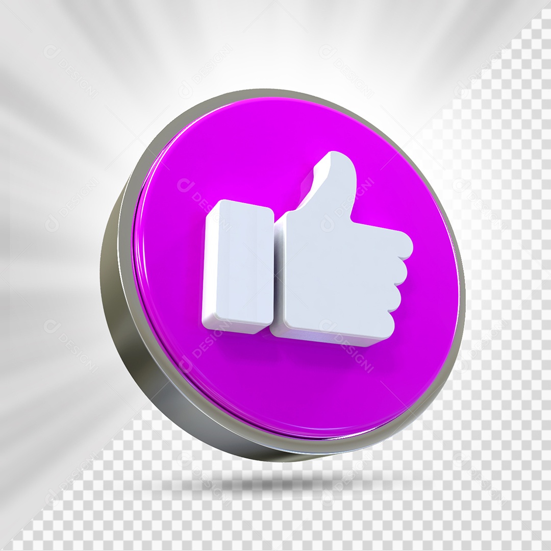 Emoji de Like Branco e Roxo Elemento 3D Para Composição PSD